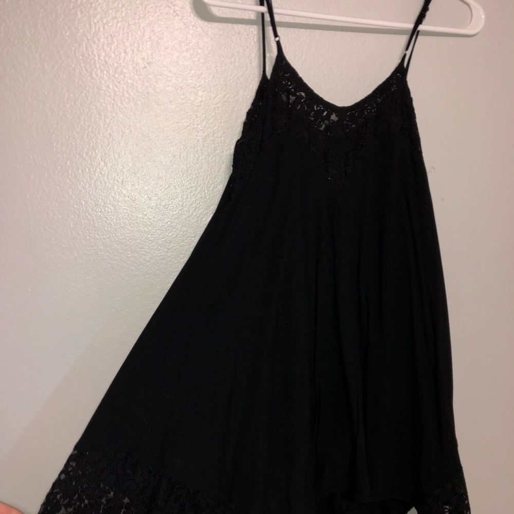 Black spaghetti strap dress with lace detail